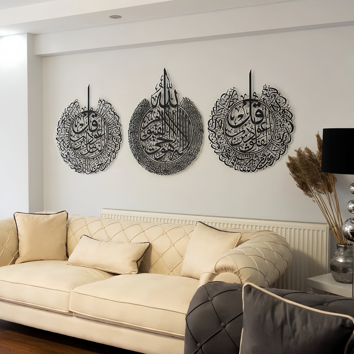 Set Of 3 Ayatul Kursi, Surah al-Nas And Surah al-Falaq Wooden Islamic Wall Art (16×16) size