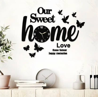 Our Sweet Home Wooden Wall Clock with Butterflies Birds